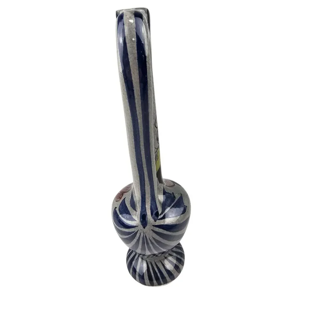 Vintage‎ hand painted Tonala pottery vase made in Mexico floral gray blue pink